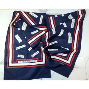 VTG Millicent 'The Presidents' Signature Rectangle Scarf Blue Red/ White Boarder